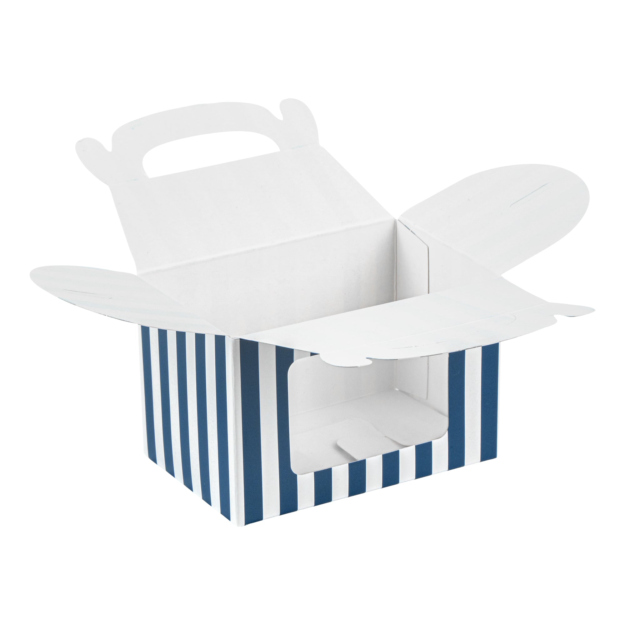 Bio Tek Blue & White Stripe Paper Gable Box / Take Out Container - with Window - 4" x 2 1/2" x 2 1/2" - 100 count box