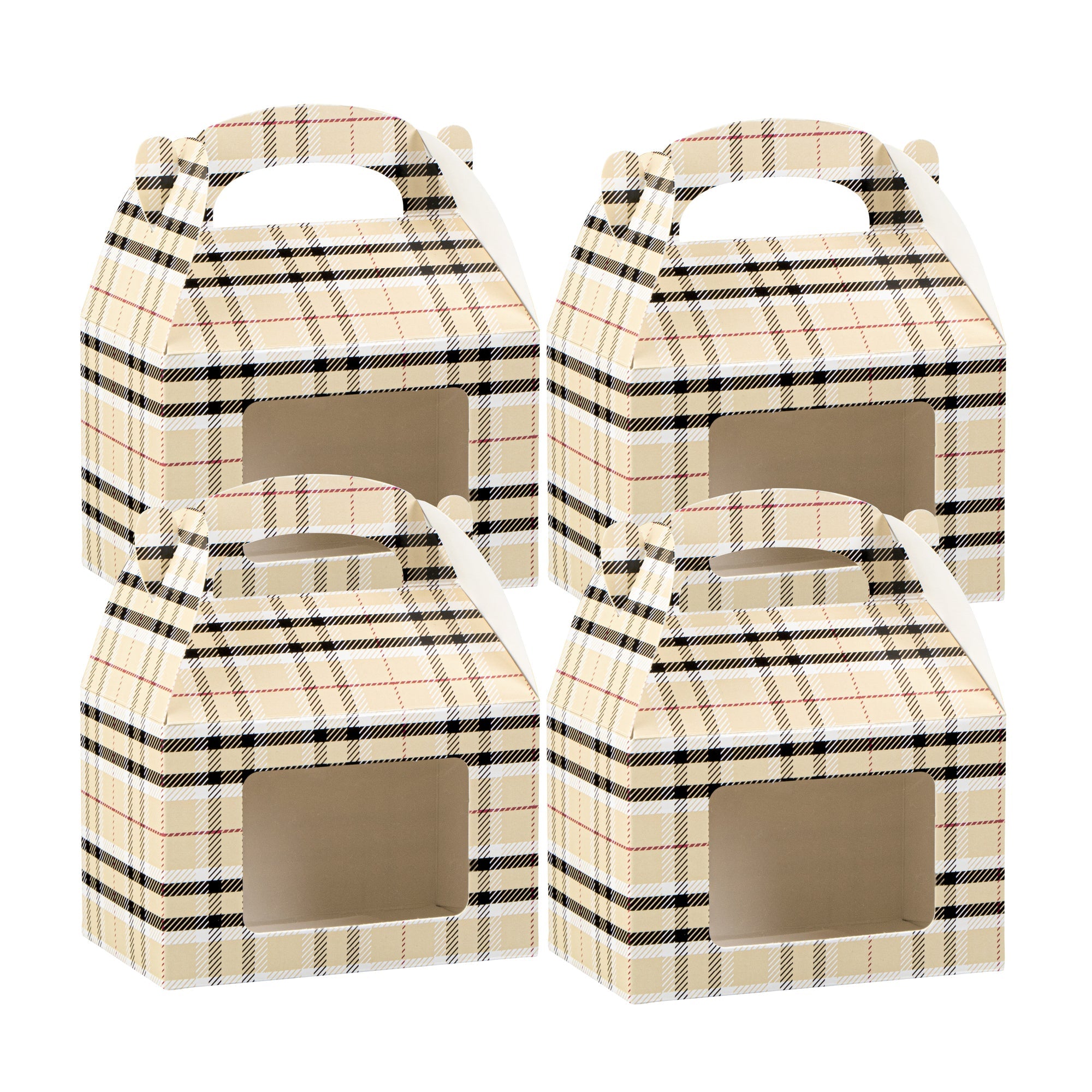 Bio Tek Plaid Paper Gable Box / Take Out Container - with Window - 4" x 2 1/2" x 2 1/2" - 100 count box