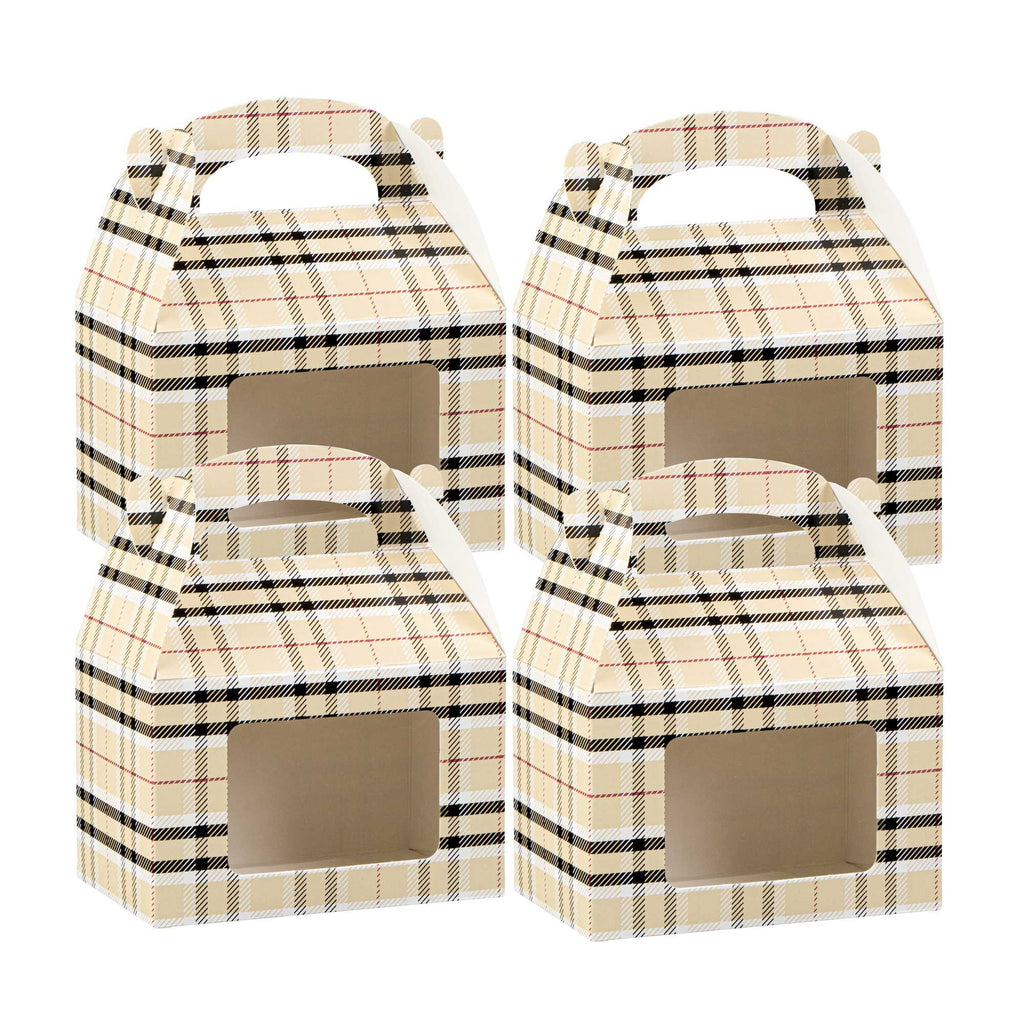 Bio Tek Plaid Paper Gable Box / Take Out Container - with Window - 4" x 2 1/2" x 2 1/2" - 25 count box