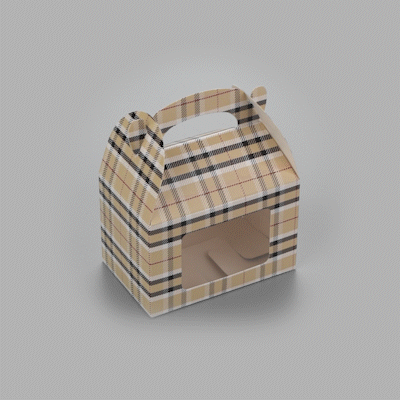 Bio Tek Plaid Paper Gable Box / Take Out Container - with Window - 4" x 2 1/2" x 2 1/2" - 25 count box