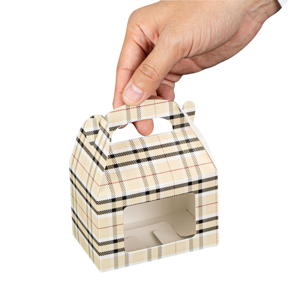 Bio Tek Plaid Paper Gable Box / Take Out Container - with Window - 4" x 2 1/2" x 2 1/2" - 100 count box