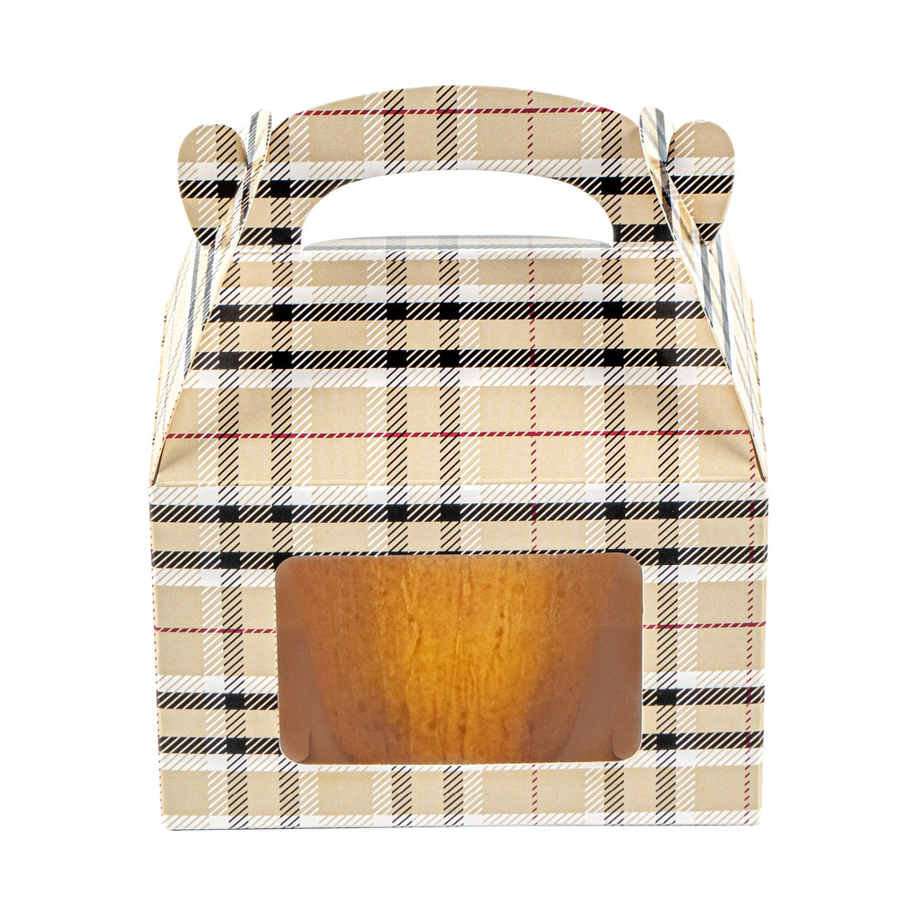 Bio Tek Plaid Paper Gable Box / Take Out Container - with Window - 4" x 2 1/2" x 2 1/2" - 100 count box