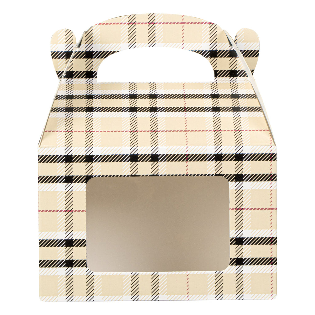 Bio Tek Plaid Paper Gable Box / Take Out Container - with Window - 4" x 2 1/2" x 2 1/2" - 100 count box