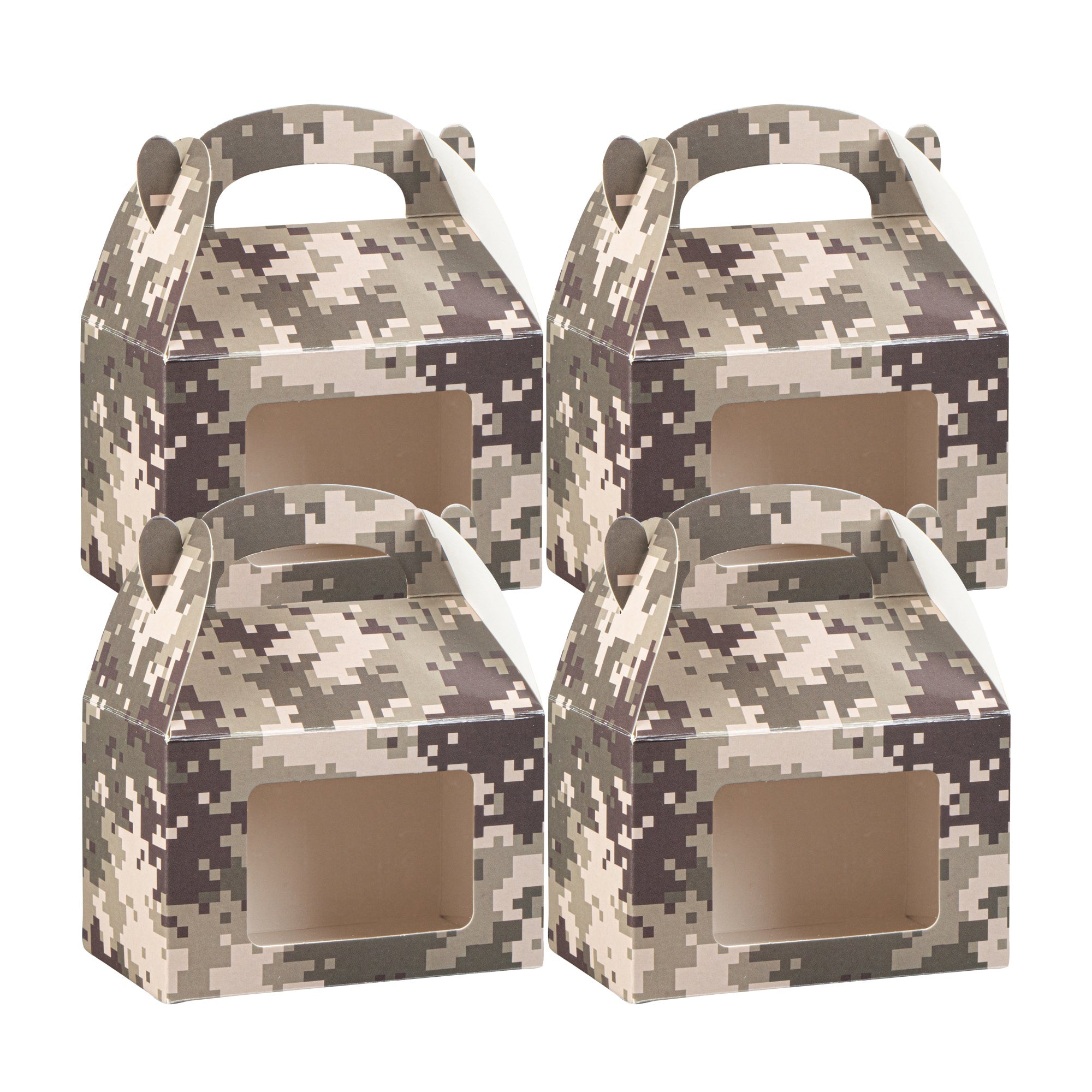 Bio Tek Camouflage Paper Gable Box / Take Out Container - with Window - 4" x 2 1/2" x 2 1/2" - 100 count box