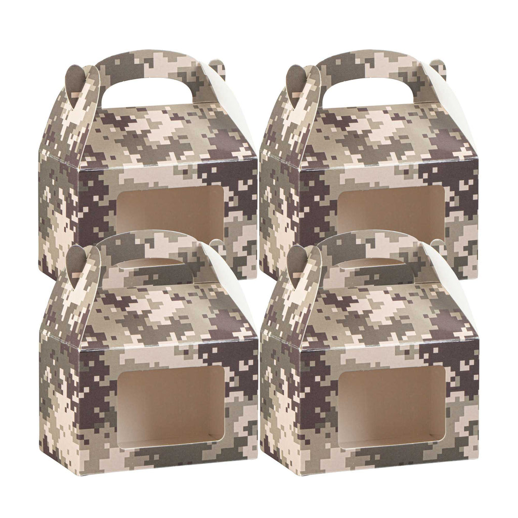 Bio Tek Camouflage Paper Gable Box / Take Out Container - with Window - 4" x 2 1/2" x 2 1/2" - 25 count box