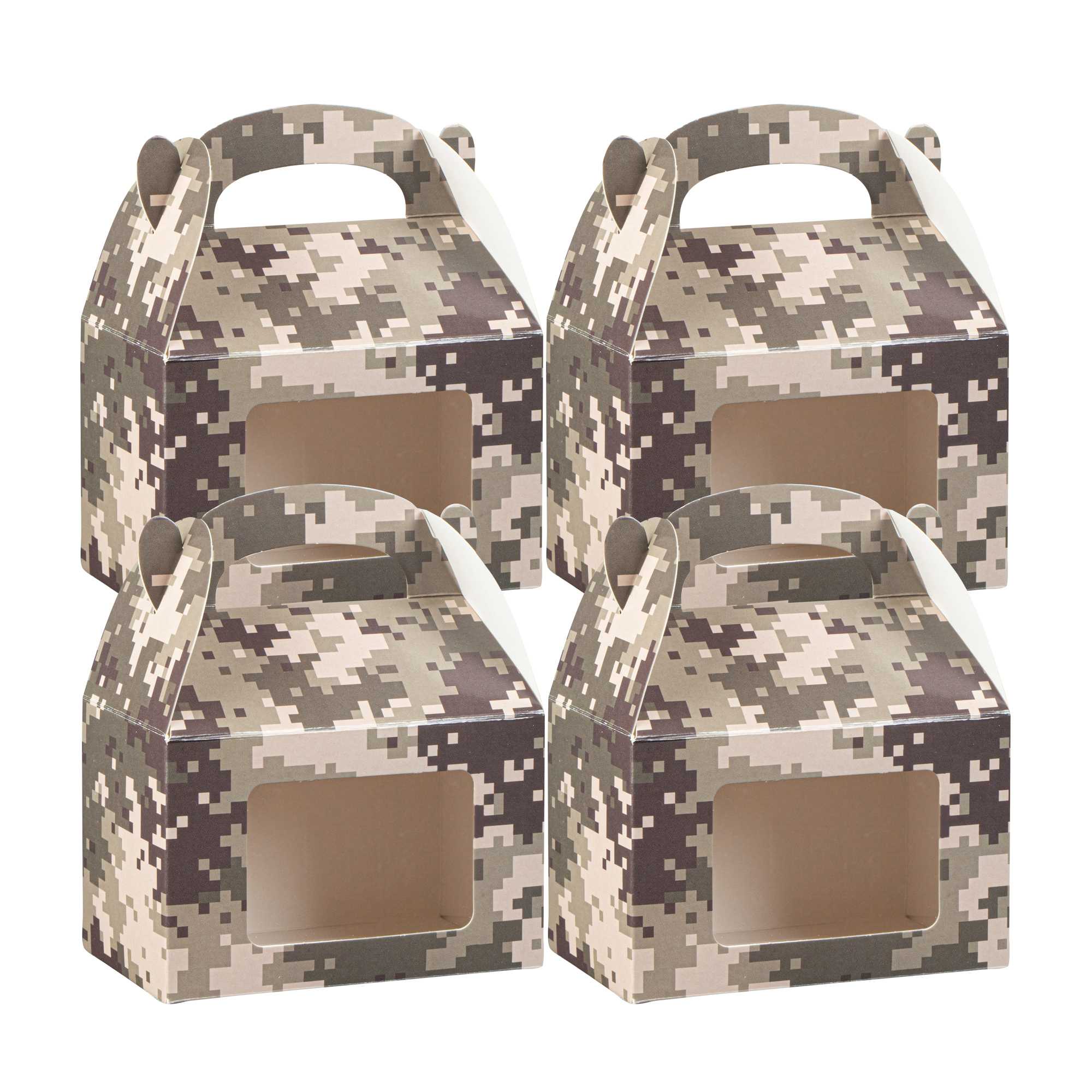 Bio Tek Camouflage Paper Gable Box / Take Out Container - with Window - 4" x 2 1/2" x 2 1/2" - 25 count box