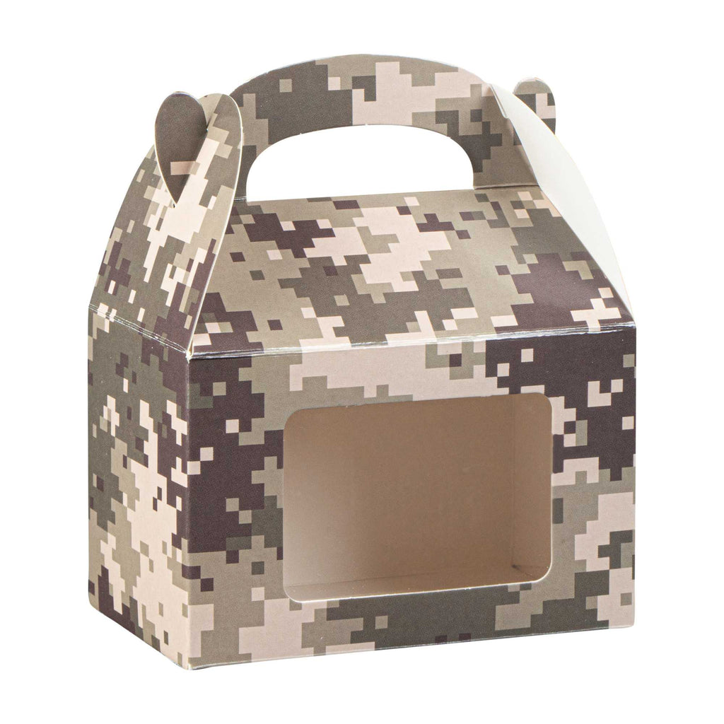 Bio Tek Camouflage Paper Gable Box / Take Out Container - with Window - 4" x 2 1/2" x 2 1/2" - 25 count box