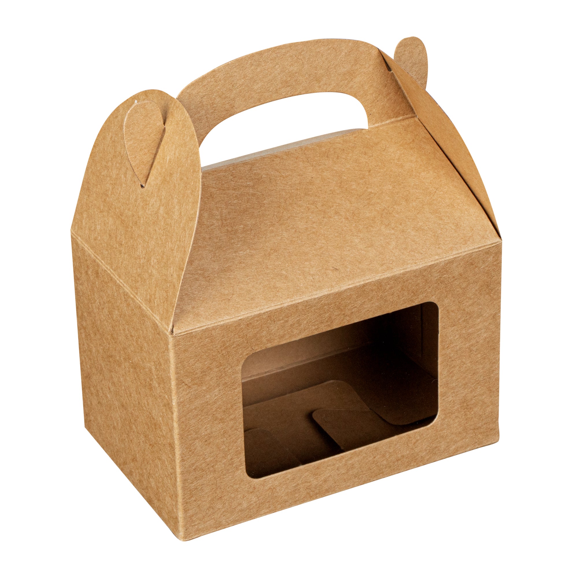 Bio Tek Kraft Paper Gable Box / Take Out Container - Greaseproof, with Window - 4" x 2 1/2" x 2 1/2" - 100 count box