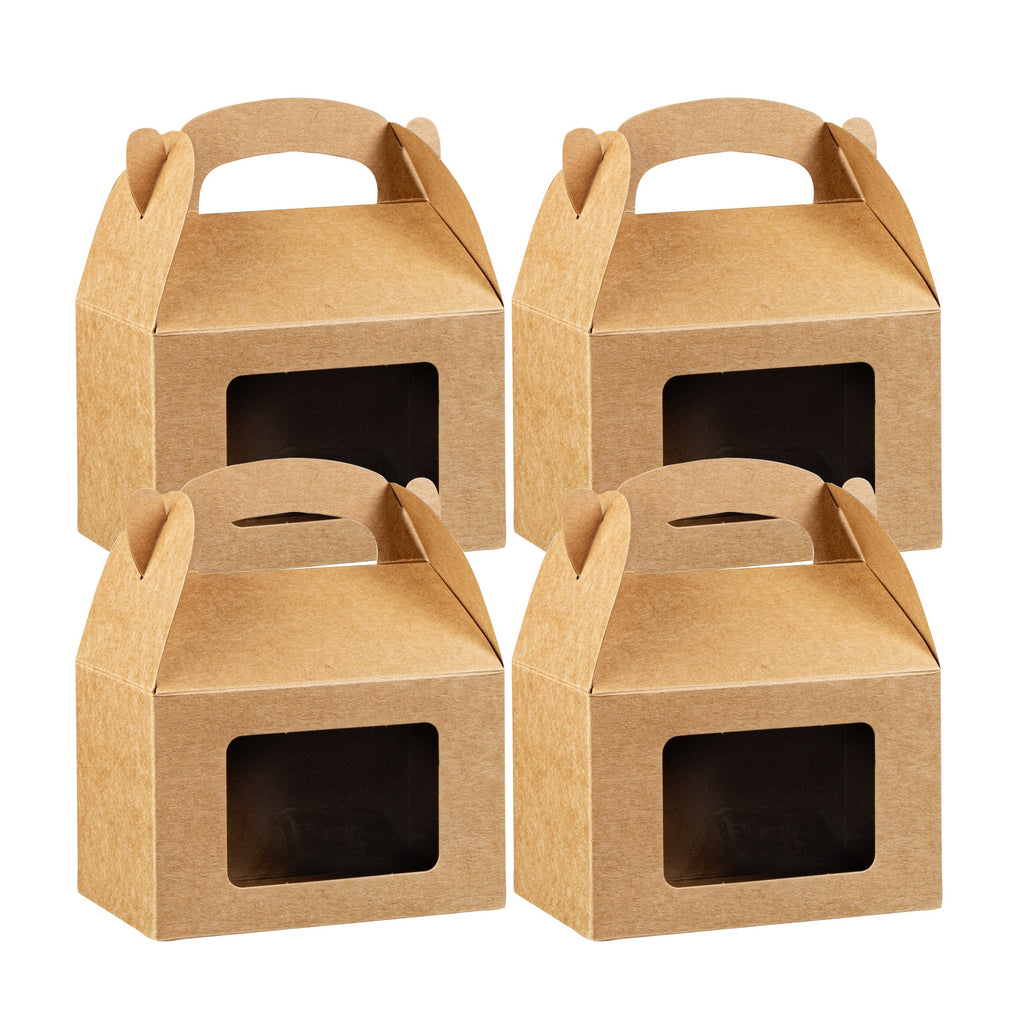 Bio Tek Kraft Paper Gable Box / Take Out Container - Greaseproof, with Window - 4" x 2 1/2" x 2 1/2" - 100 count box