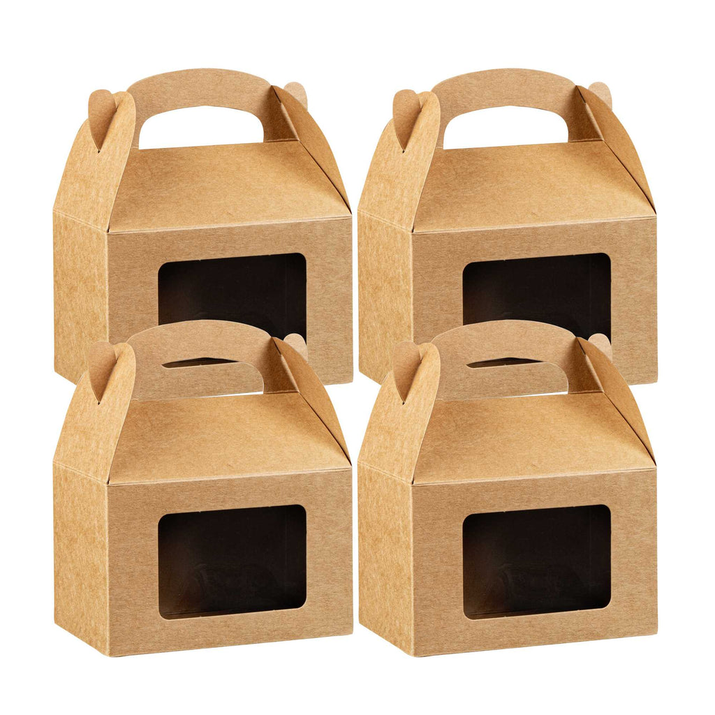 Bio Tek Kraft Paper Gable Box / Take Out Container - Greaseproof, with Window - 4" x 2 1/2" x 2 1/2" - 25 count box