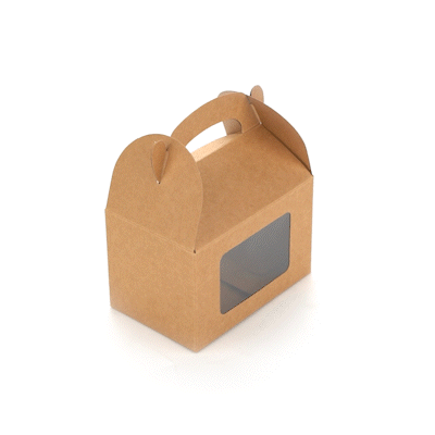 Bio Tek Kraft Paper Gable Box / Take Out Container - Greaseproof, with Window - 4" x 2 1/2" x 2 1/2" - 25 count box