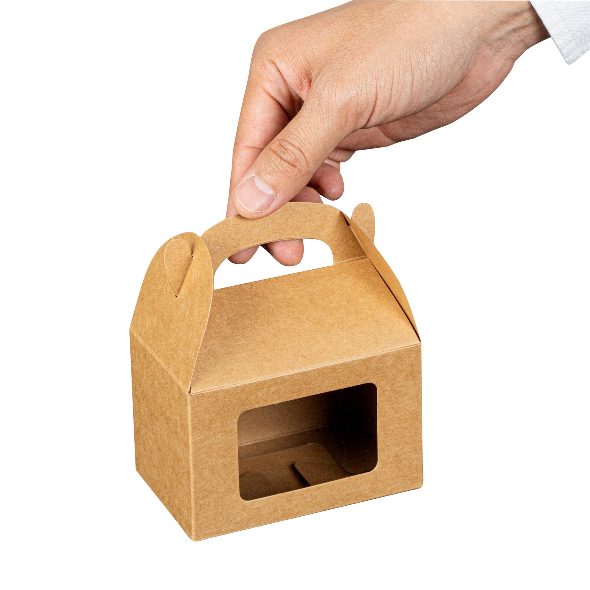 Bio Tek Kraft Paper Gable Box / Take Out Container - Greaseproof, with Window - 4" x 2 1/2" x 2 1/2" - 100 count box