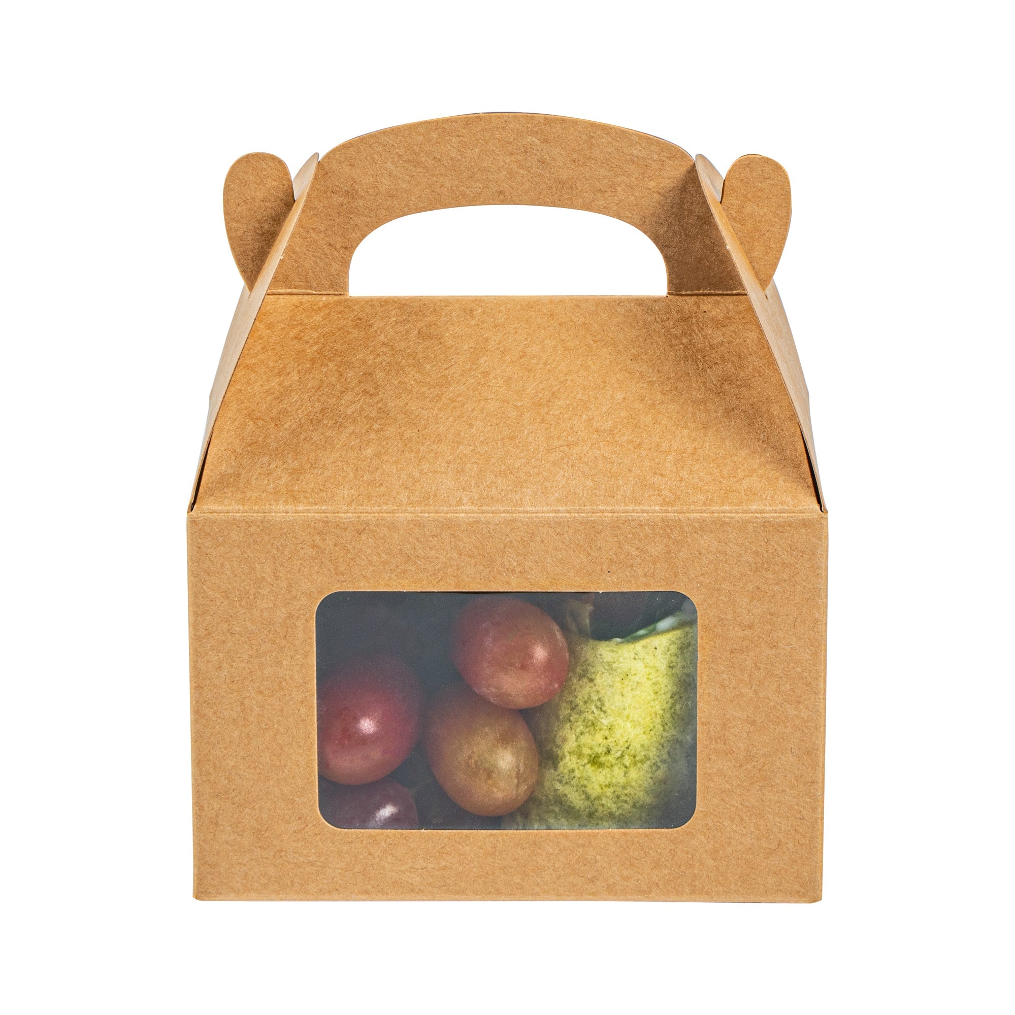 Bio Tek Kraft Paper Gable Box / Take Out Container - Greaseproof, with Window - 4" x 2 1/2" x 2 1/2" - 100 count box