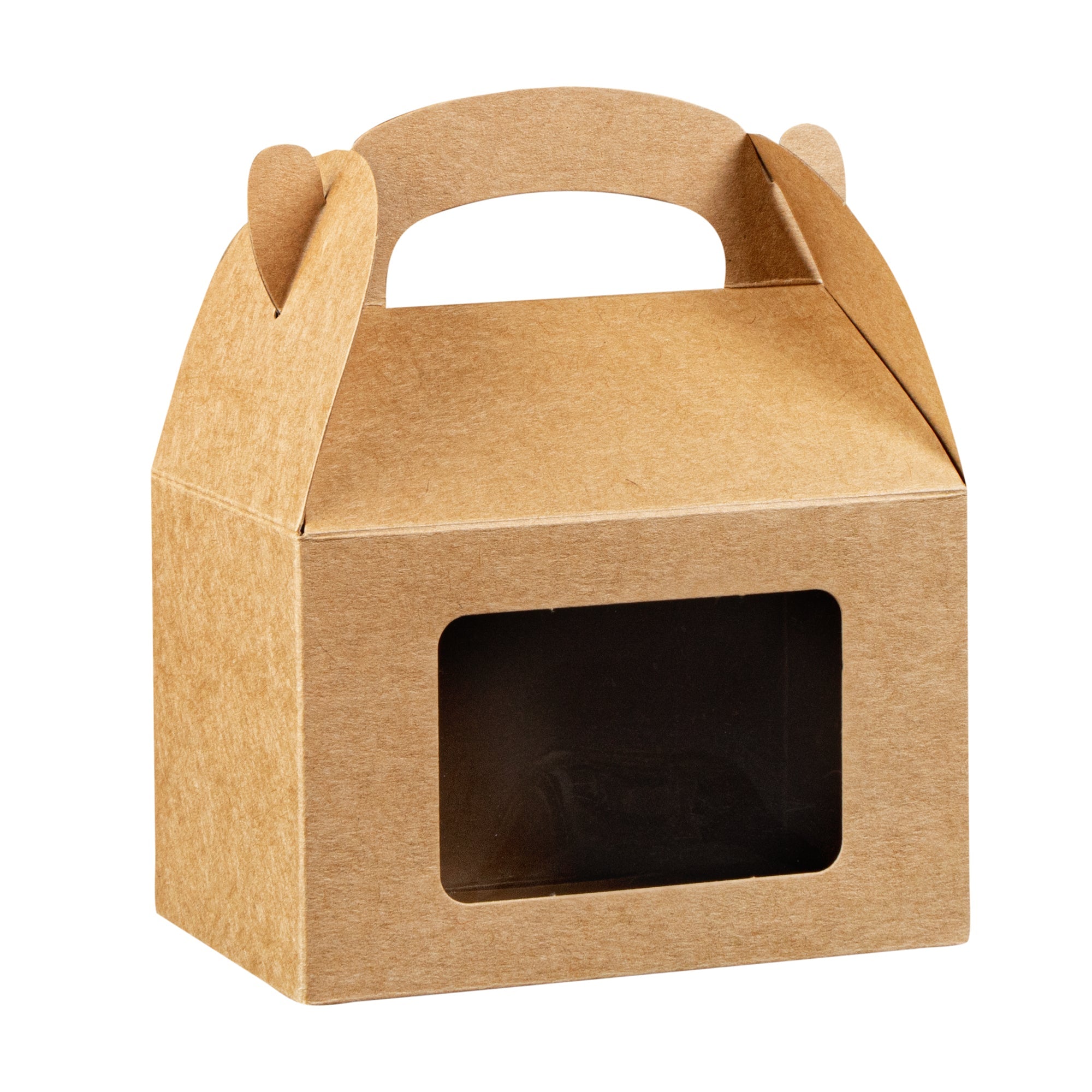 Bio Tek Kraft Paper Gable Box / Take Out Container - Greaseproof, with Window - 4" x 2 1/2" x 2 1/2" - 100 count box