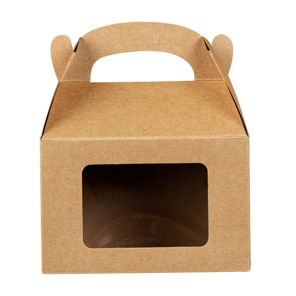 Bio Tek Kraft Paper Gable Box / Take Out Container - Greaseproof, with Window - 4" x 2 1/2" x 2 1/2" - 100 count box