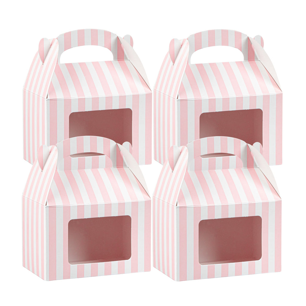 Bio Tek Pink & White Stripe Paper Gable Box / Take Out Container - with Window - 4" x 2 1/2" x 2 1/2" - 100 count box