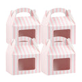 Bio Tek Pink & White Stripe Paper Gable Box / Take Out Container - with Window - 4" x 2 1/2" x 2 1/2" - 100 count box