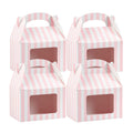 Bio Tek Pink & White Stripe Paper Gable Box / Take Out Container - with Window - 4" x 2 1/2" x 2 1/2" - 25 count box
