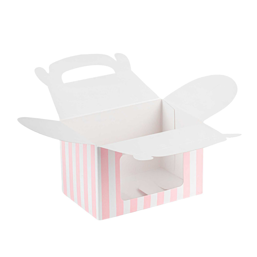 Bio Tek Pink & White Stripe Paper Gable Box / Take Out Container - with Window - 4" x 2 1/2" x 2 1/2" - 25 count box