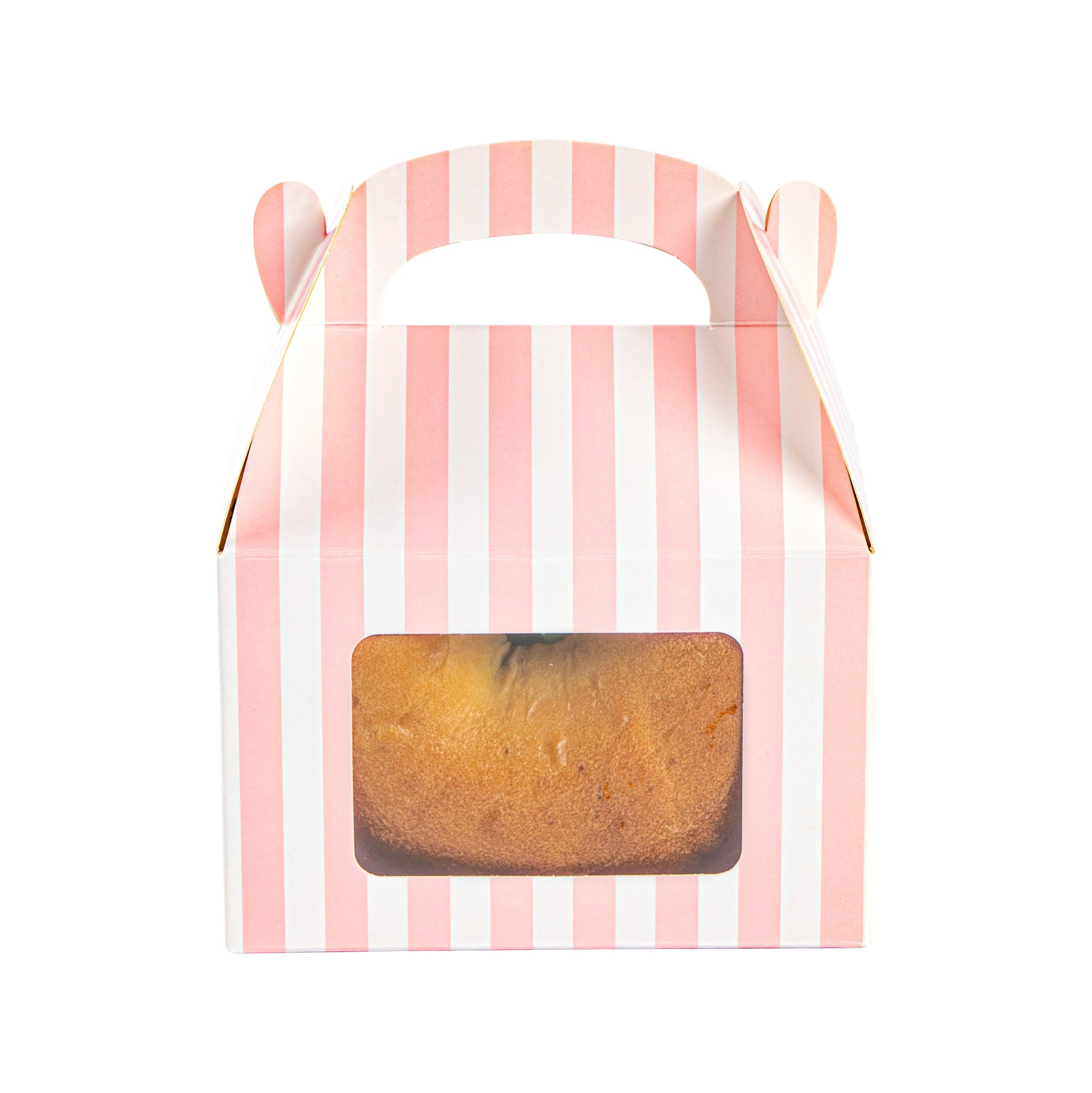Bio Tek Pink & White Stripe Paper Gable Box / Take Out Container - with Window - 4" x 2 1/2" x 2 1/2" - 100 count box