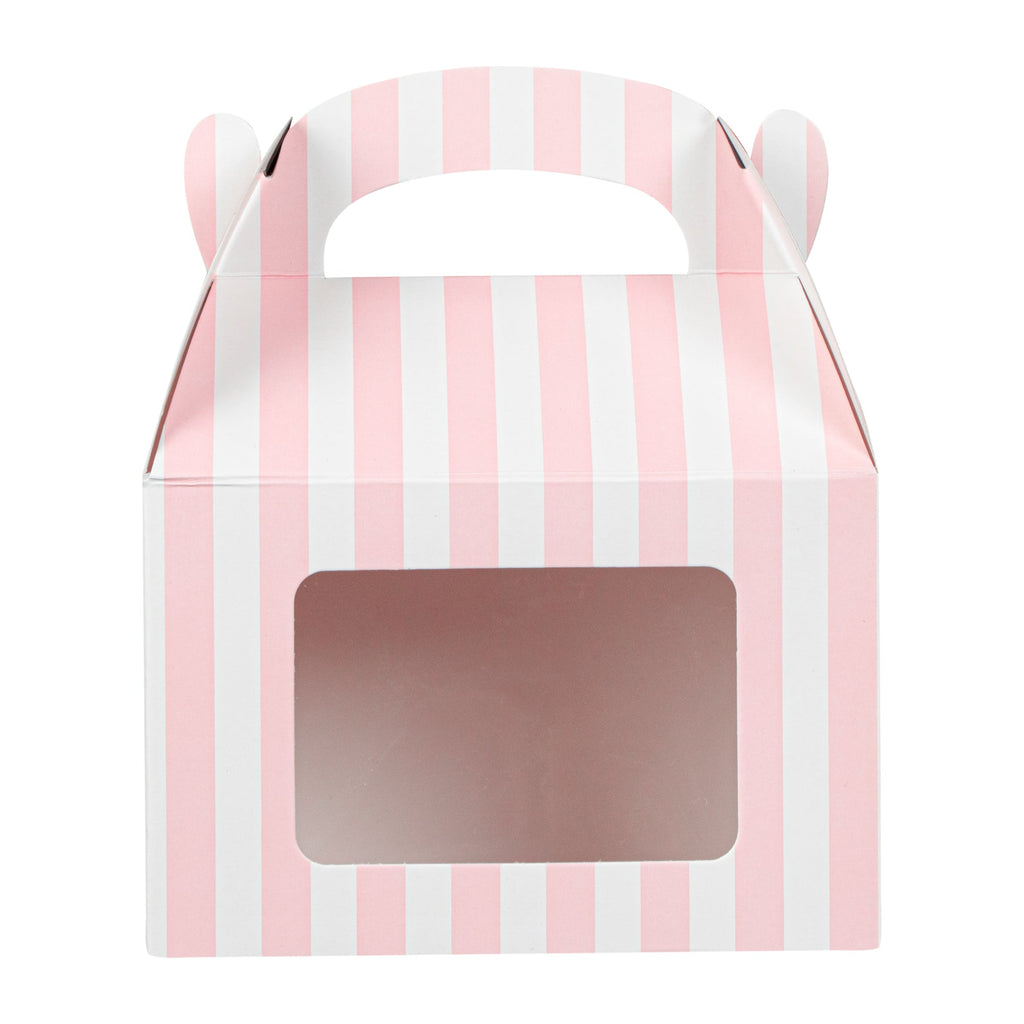 Bio Tek Pink & White Stripe Paper Gable Box / Take Out Container - with Window - 4" x 2 1/2" x 2 1/2" - 100 count box