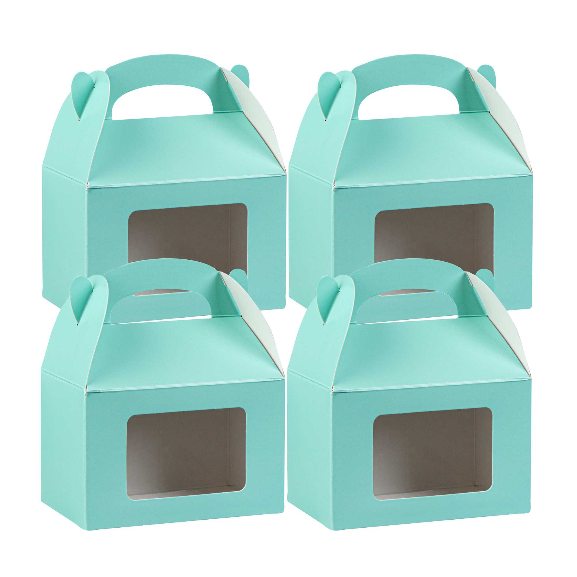 Bio Tek Turquoise Paper Gable Box / Take Out Container - with Window - 4" x 2 1/2" x 2 1/2" - 25 count box