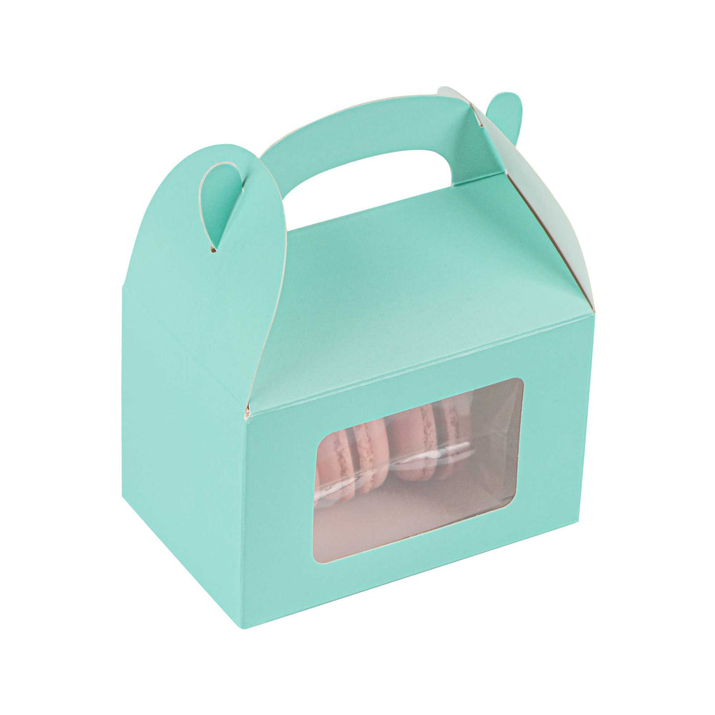 Bio Tek Turquoise Paper Gable Box / Take Out Container - with Window - 4" x 2 1/2" x 2 1/2" - 25 count box