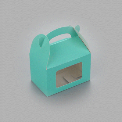 Bio Tek Turquoise Paper Gable Box / Take Out Container - with Window - 4" x 2 1/2" x 2 1/2" - 100 count box