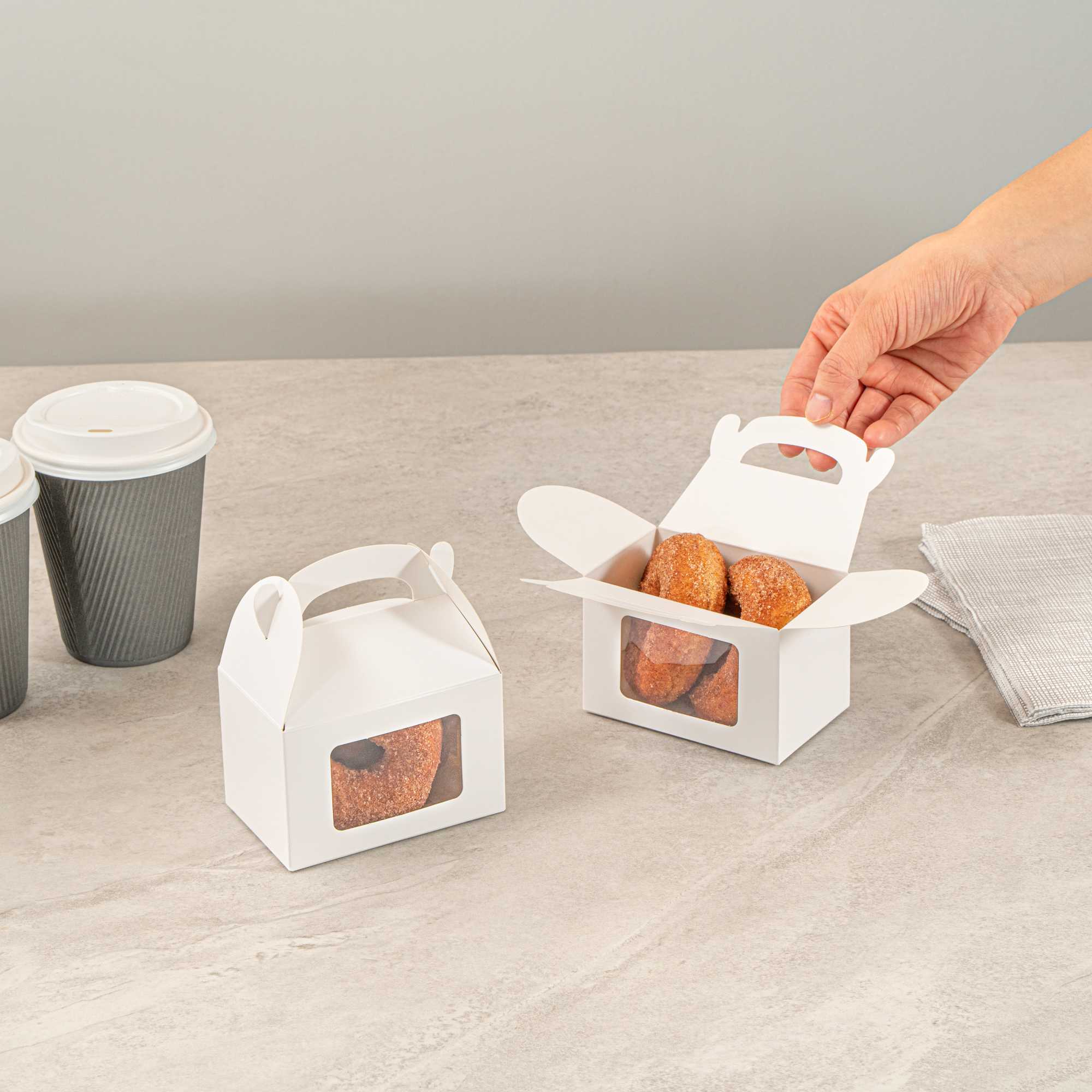 Bio Tek White Paper Gable Box / Take Out Container - Greaseproof, with Window - 4" x 2 1/2" x 2 1/2" - 25 count box
