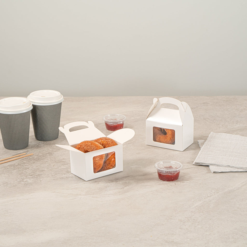 Bio Tek White Paper Gable Box / Take Out Container - Greaseproof, with Window - 4" x 2 1/2" x 2 1/2" - 100 count box