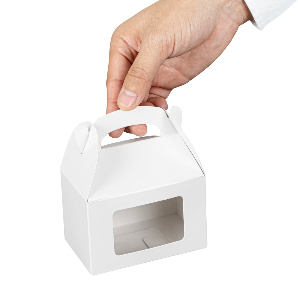 Bio Tek White Paper Gable Box / Take Out Container - Greaseproof, with Window - 4" x 2 1/2" x 2 1/2" - 100 count box
