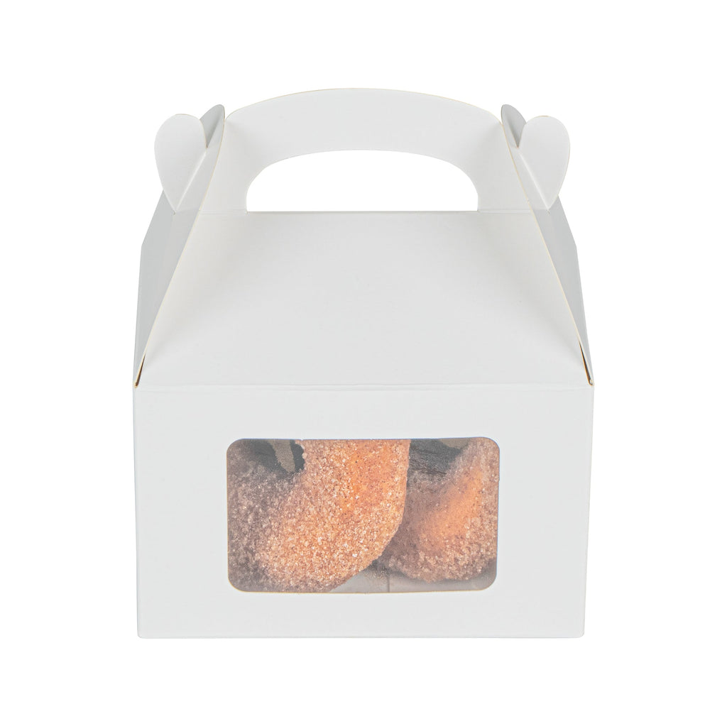 Bio Tek White Paper Gable Box / Take Out Container - Greaseproof, with Window - 4" x 2 1/2" x 2 1/2" - 100 count box