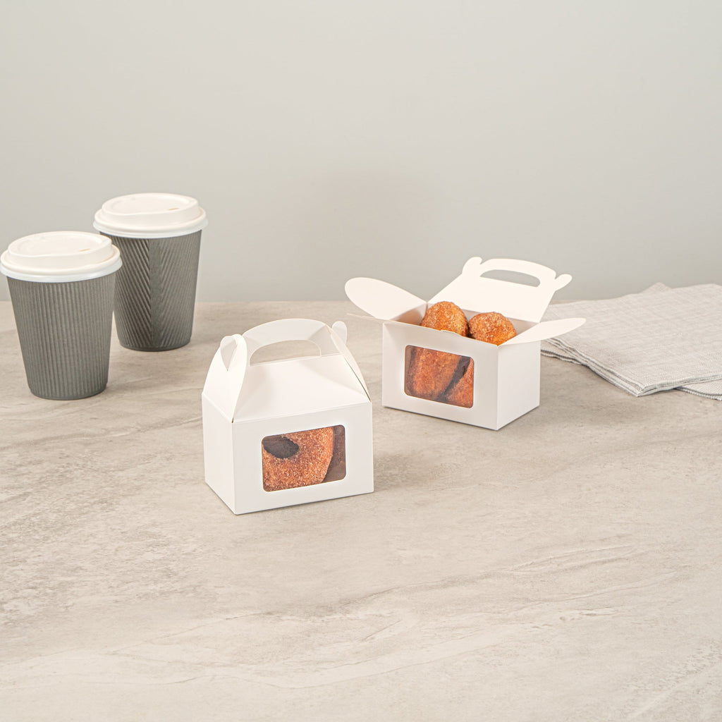 Bio Tek White Paper Gable Box / Take Out Container - Greaseproof, with Window - 4" x 2 1/2" x 2 1/2" - 100 count box
