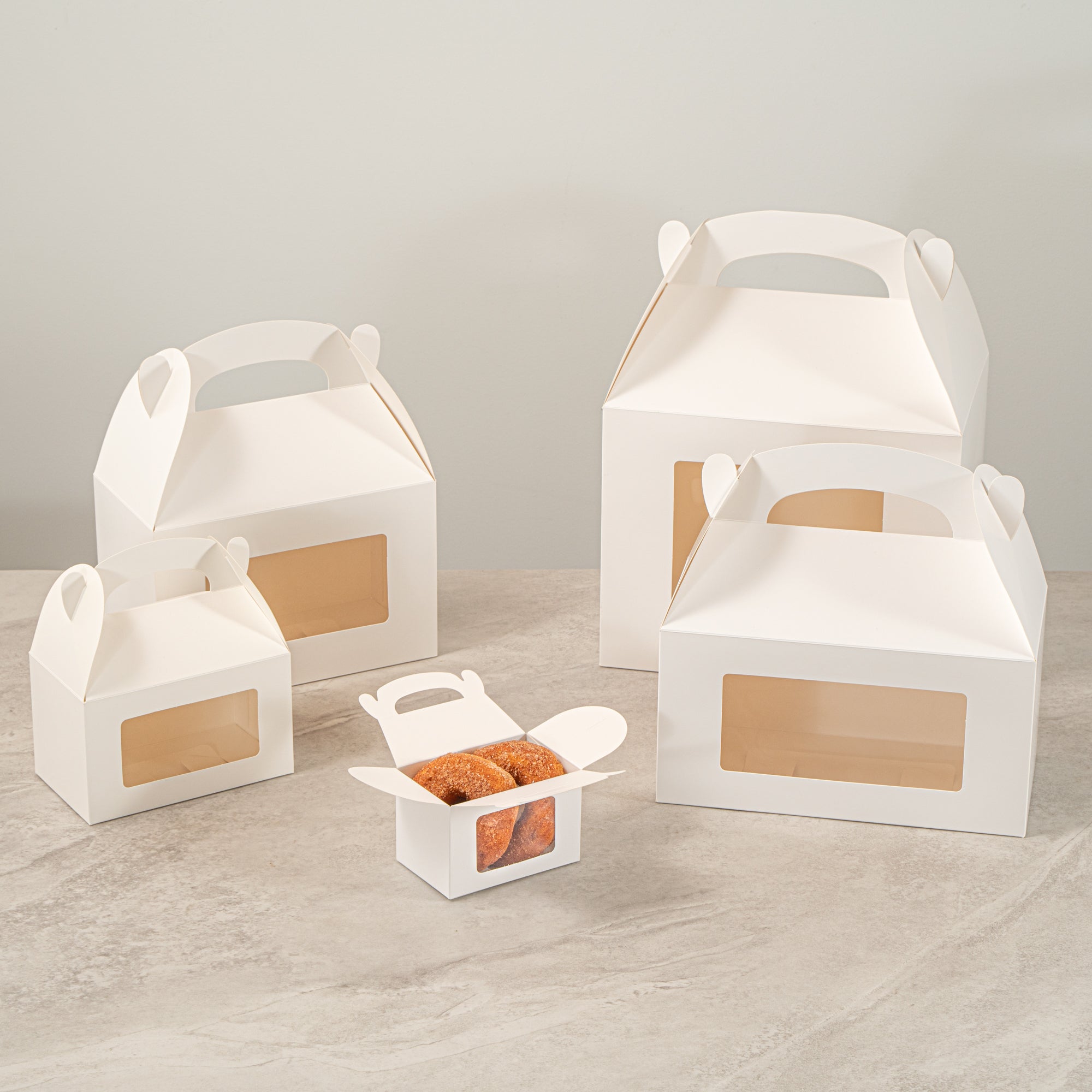 Bio Tek White Paper Gable Box / Take Out Container - Greaseproof, with Window - 4" x 2 1/2" x 2 1/2" - 100 count box