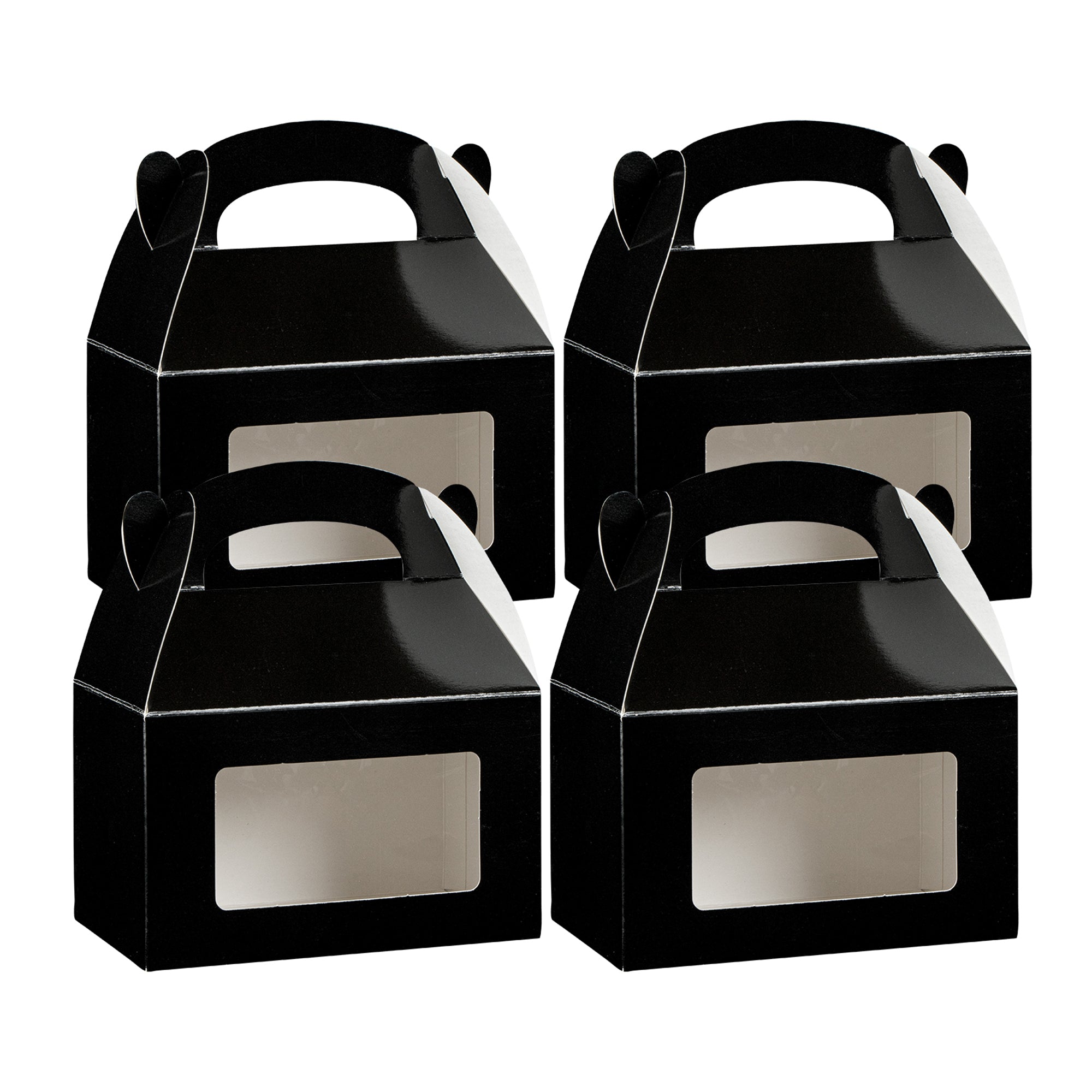 Bio Tek Black Paper Gable Box / Take Out Container - Greaseproof, with Window - 6" x 3 1/2" x 3 1/2" - 100 count box