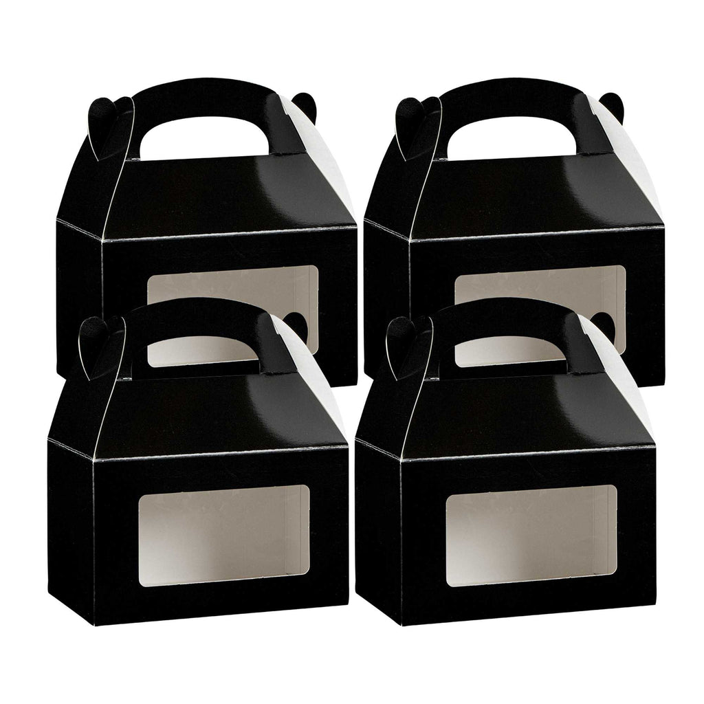 Bio Tek Black Paper Gable Box / Take Out Container - Greaseproof, with Window - 6" x 3 1/2" x 3 1/2" - 25 count box