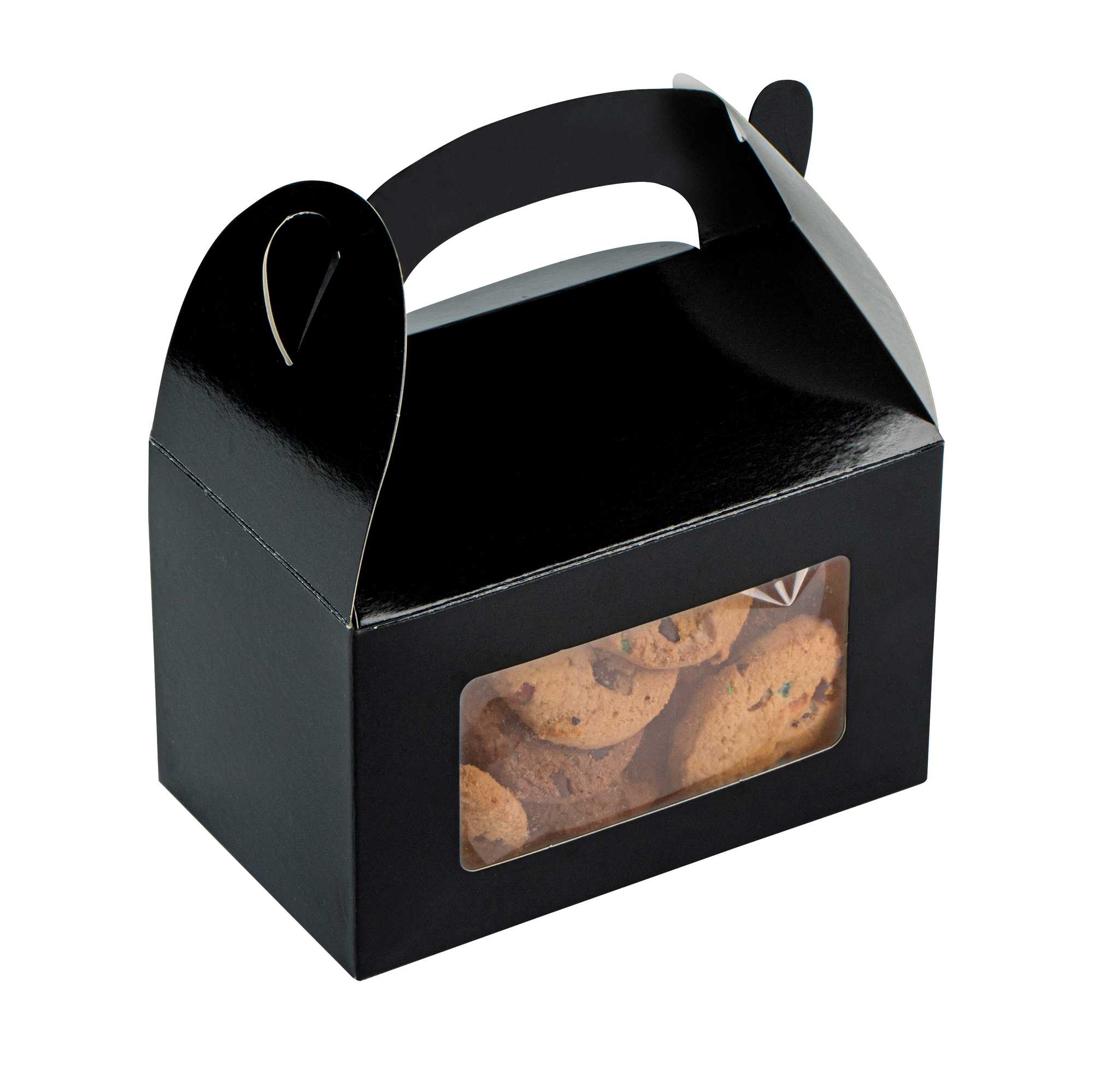 Bio Tek Black Paper Gable Box / Take Out Container - Greaseproof, with Window - 6" x 3 1/2" x 3 1/2" - 25 count box