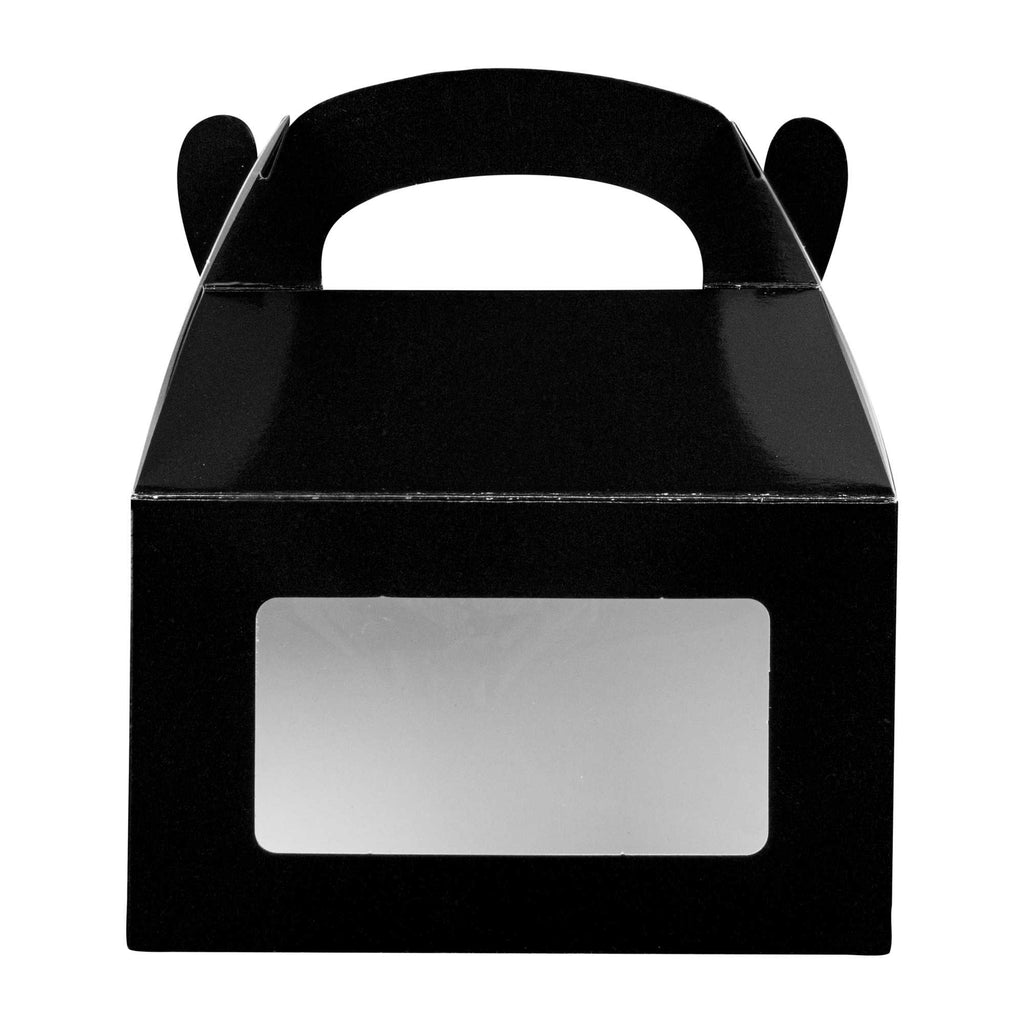 Bio Tek Black Paper Gable Box / Take Out Container - Greaseproof, with Window - 6" x 3 1/2" x 3 1/2" - 25 count box