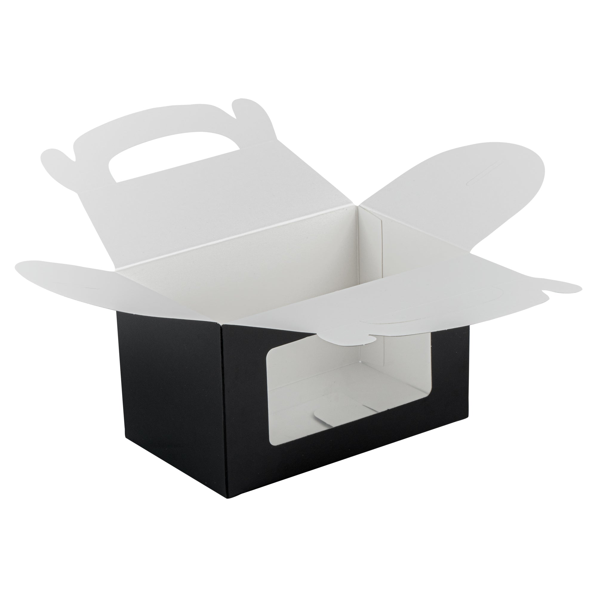 Bio Tek Black Paper Gable Box / Take Out Container - Greaseproof, with Window - 6" x 3 1/2" x 3 1/2" - 100 count box