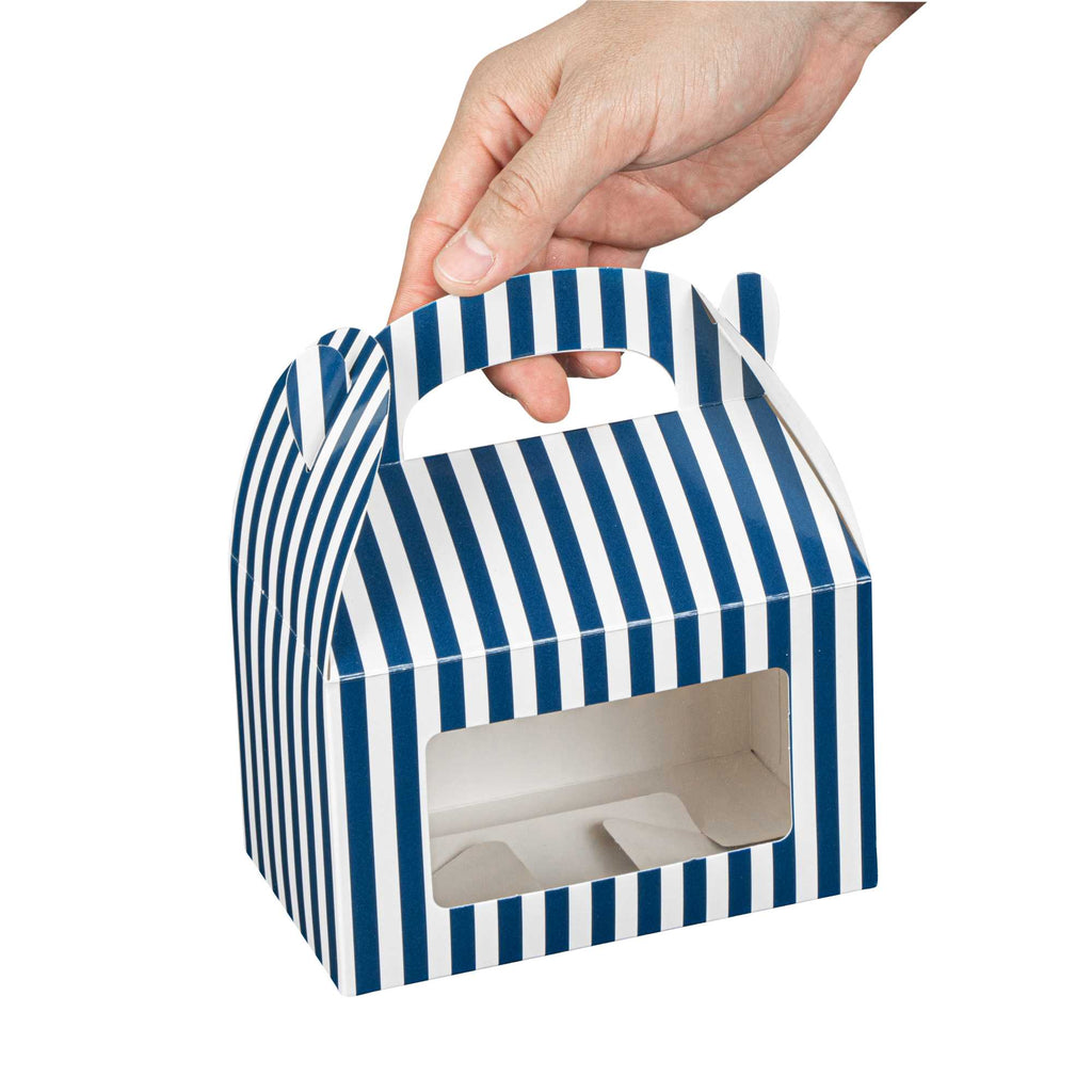 Bio Tek Blue & White Stripe Paper Gable Box / Take Out Container - with Window - 6" x 3 1/2" x 3 1/2" - 25 count box
