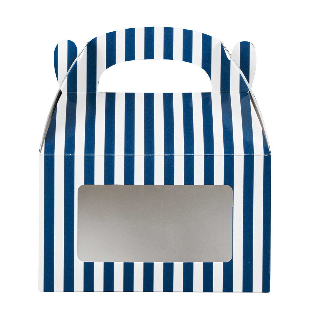 Bio Tek Blue & White Stripe Paper Gable Box / Take Out Container - with Window - 6" x 3 1/2" x 3 1/2" - 25 count box
