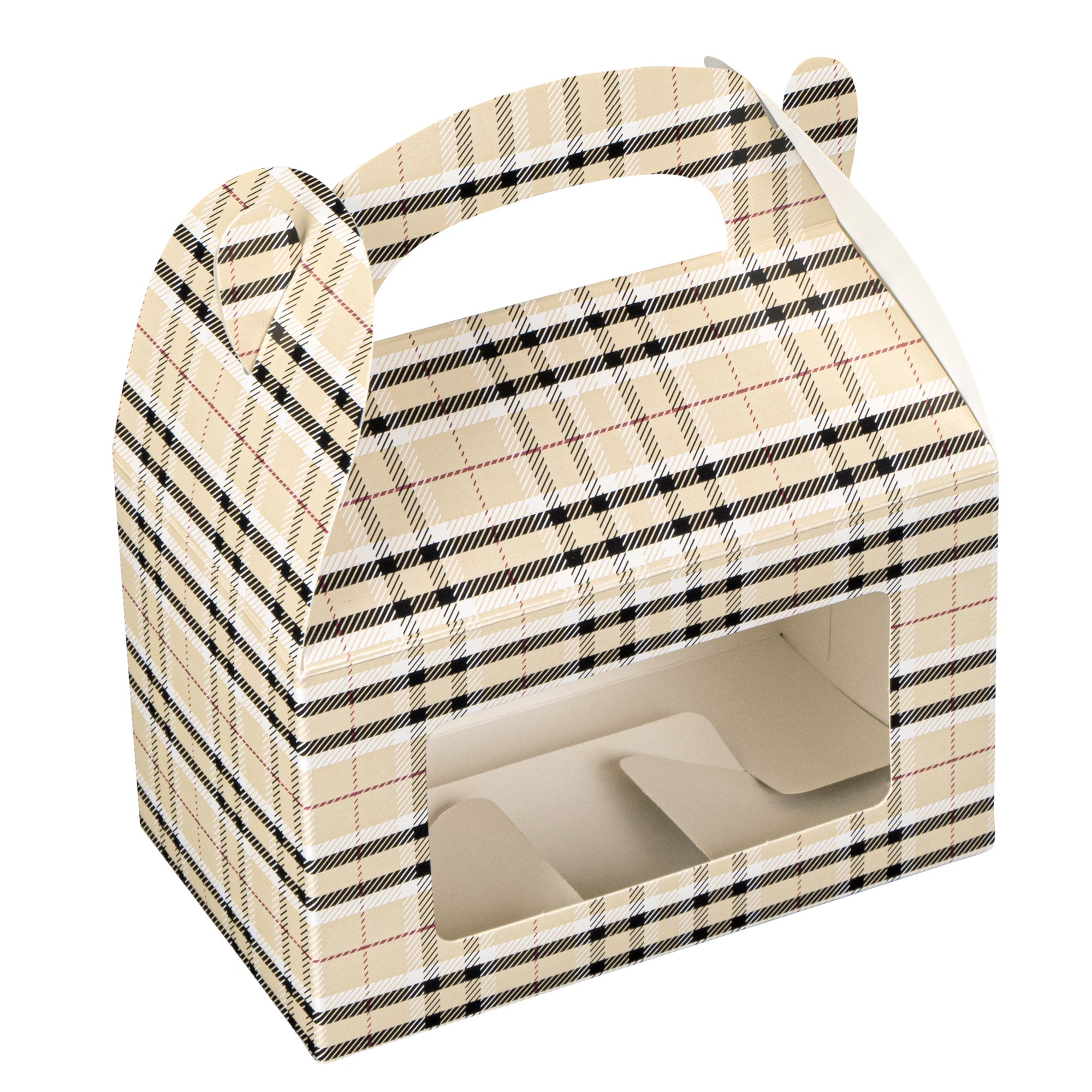 Bio Tek Plaid Paper Gable Box / Take Out Container - with Window - 6" x 3 1/2" x 3 1/2" - 100 count box