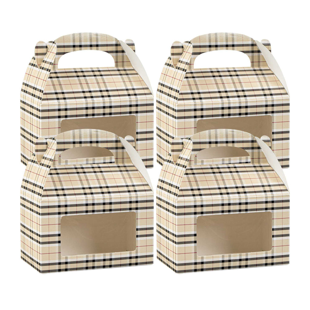 Bio Tek Plaid Paper Gable Box / Take Out Container - with Window - 6" x 3 1/2" x 3 1/2" - 25 count box