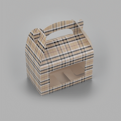 Bio Tek Plaid Paper Gable Box / Take Out Container - with Window - 6" x 3 1/2" x 3 1/2" - 25 count box
