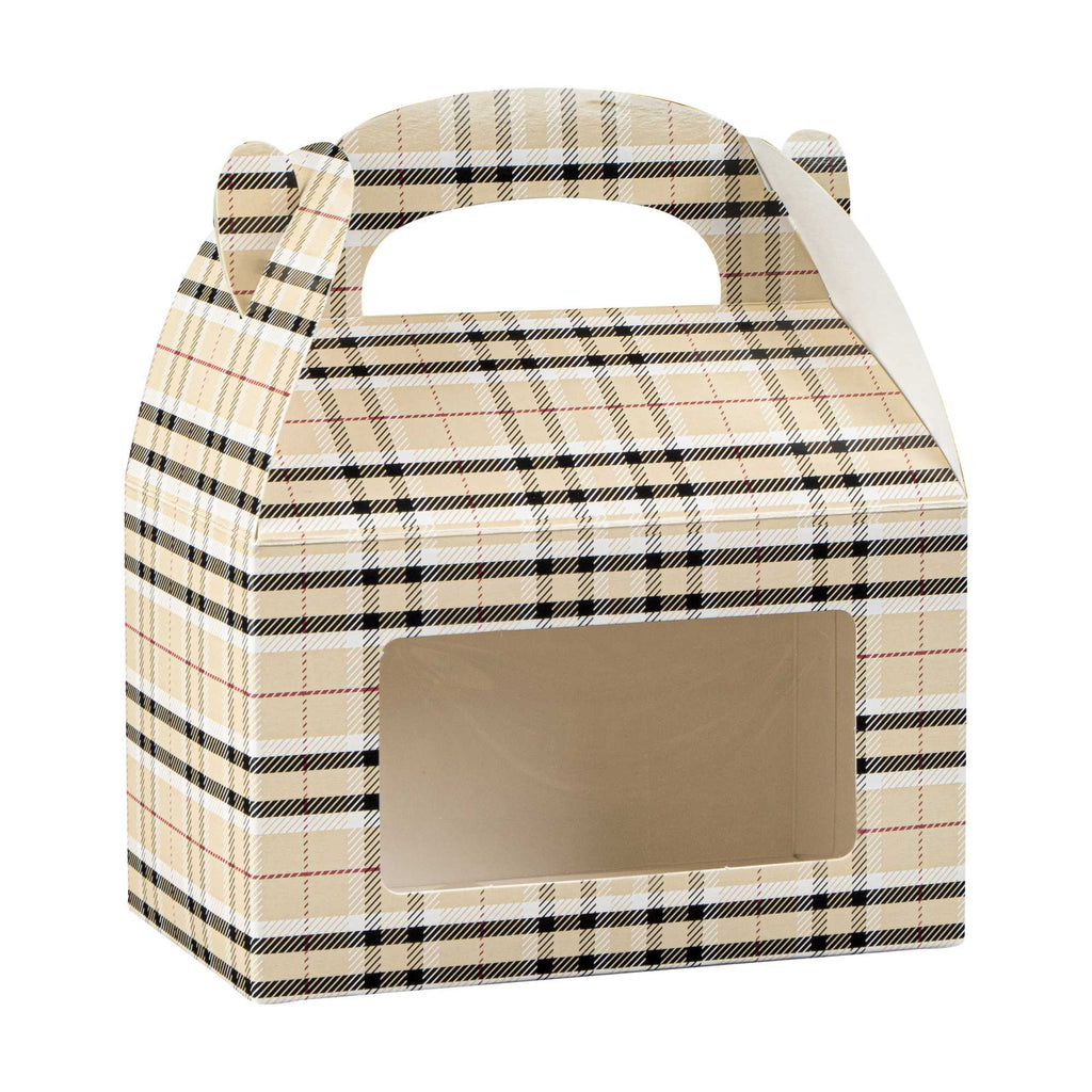 Bio Tek Plaid Paper Gable Box / Take Out Container - with Window - 6" x 3 1/2" x 3 1/2" - 25 count box