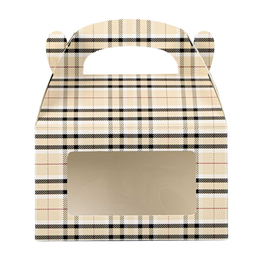 Bio Tek Plaid Paper Gable Box / Take Out Container - with Window - 6" x 3 1/2" x 3 1/2" - 25 count box