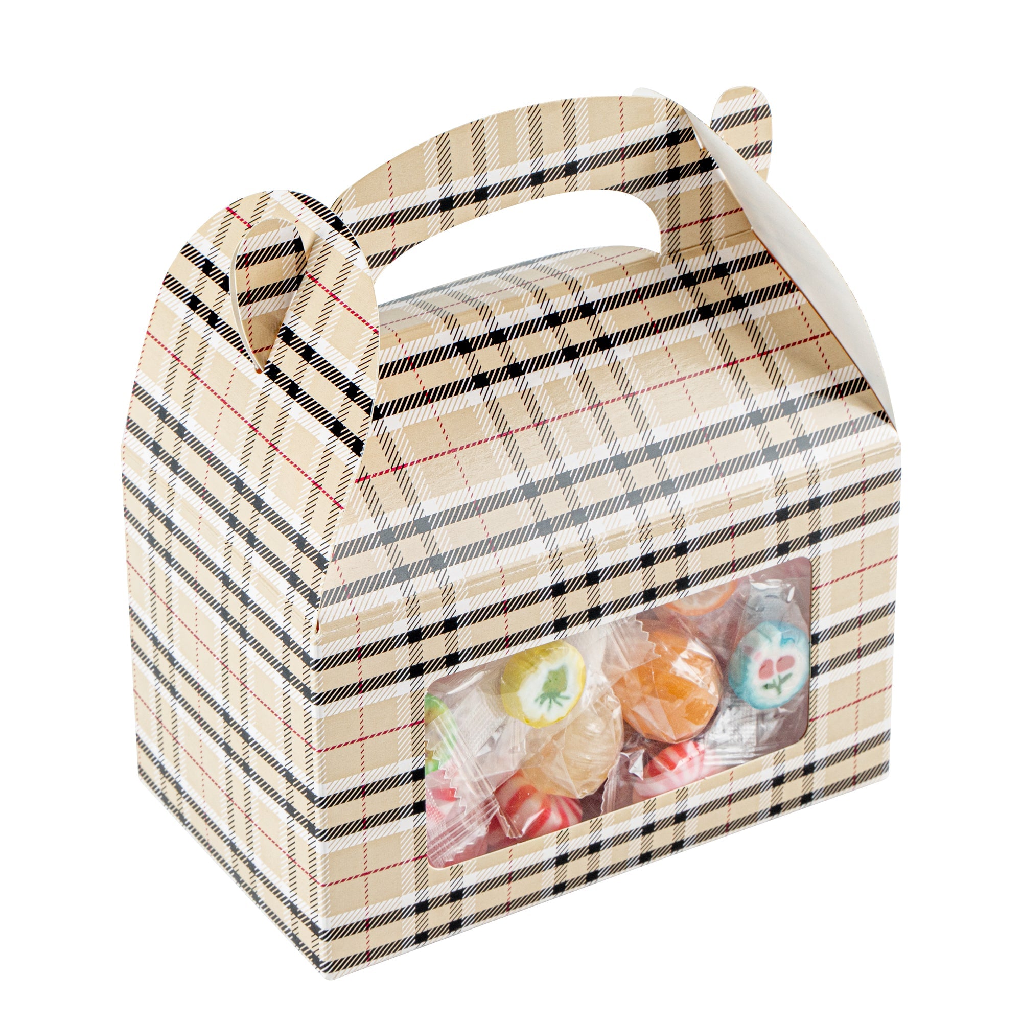 Bio Tek Plaid Paper Gable Box / Take Out Container - with Window - 6" x 3 1/2" x 3 1/2" - 100 count box