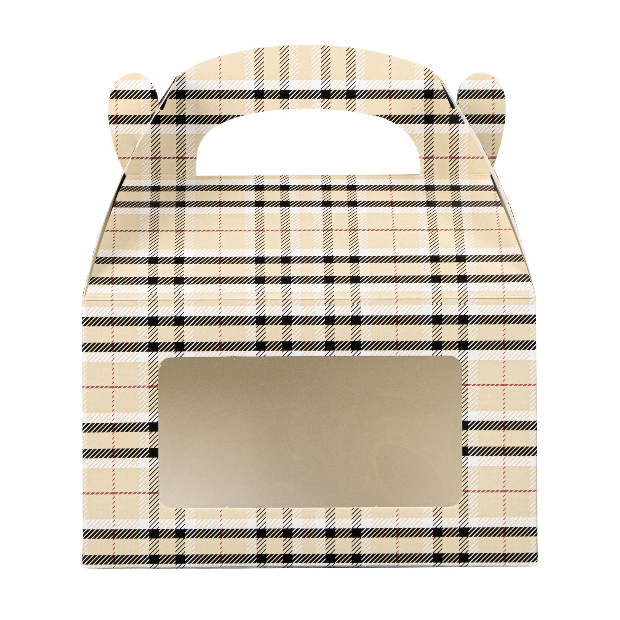 Bio Tek Plaid Paper Gable Box / Take Out Container - with Window - 6" x 3 1/2" x 3 1/2" - 100 count box