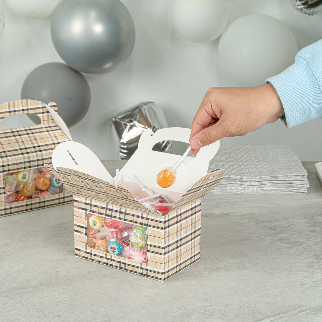 Bio Tek Plaid Paper Gable Box / Take Out Container - with Window - 6" x 3 1/2" x 3 1/2" - 100 count box