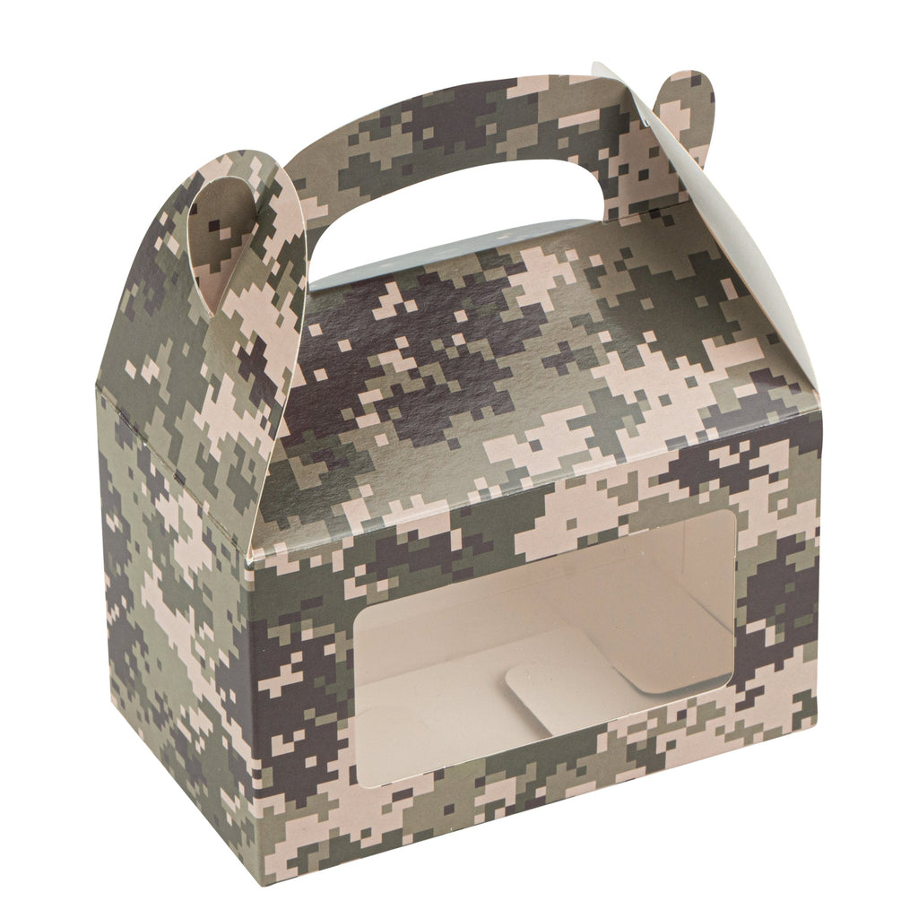 Bio Tek Camouflage Paper Gable Box / Take Out Container - with Window - 6" x 3 1/2" x 3 1/2" - 100 count box
